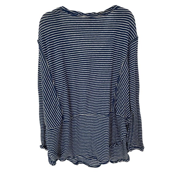 We The Free Henley Top Size Large Striped Long Sleeve Blue White Comfy Nautical - Picture 3 of 8